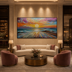 COLORFUL SEASCAPE: Vibrant Sunset Ocean Textured Oil Painting