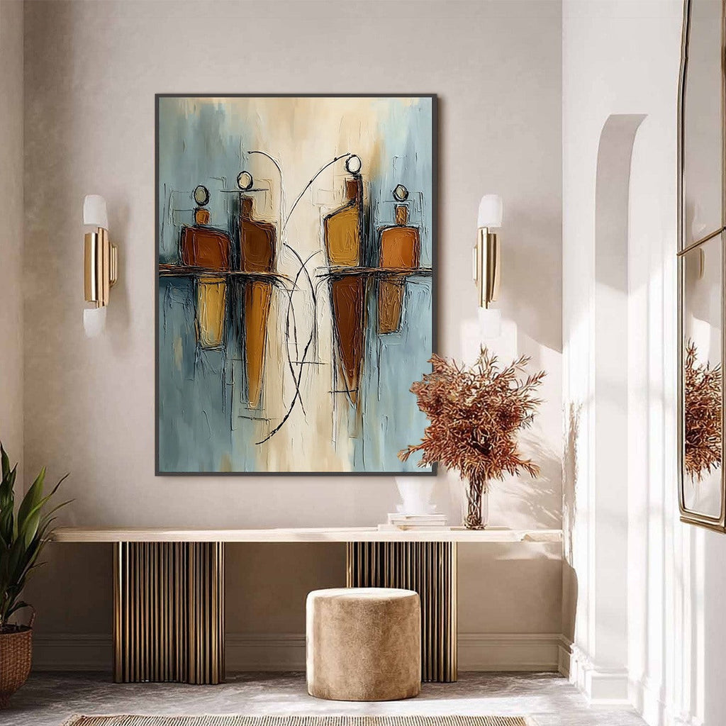 Convergence: Vertical Textured Abstract Oil Painting for Walls
