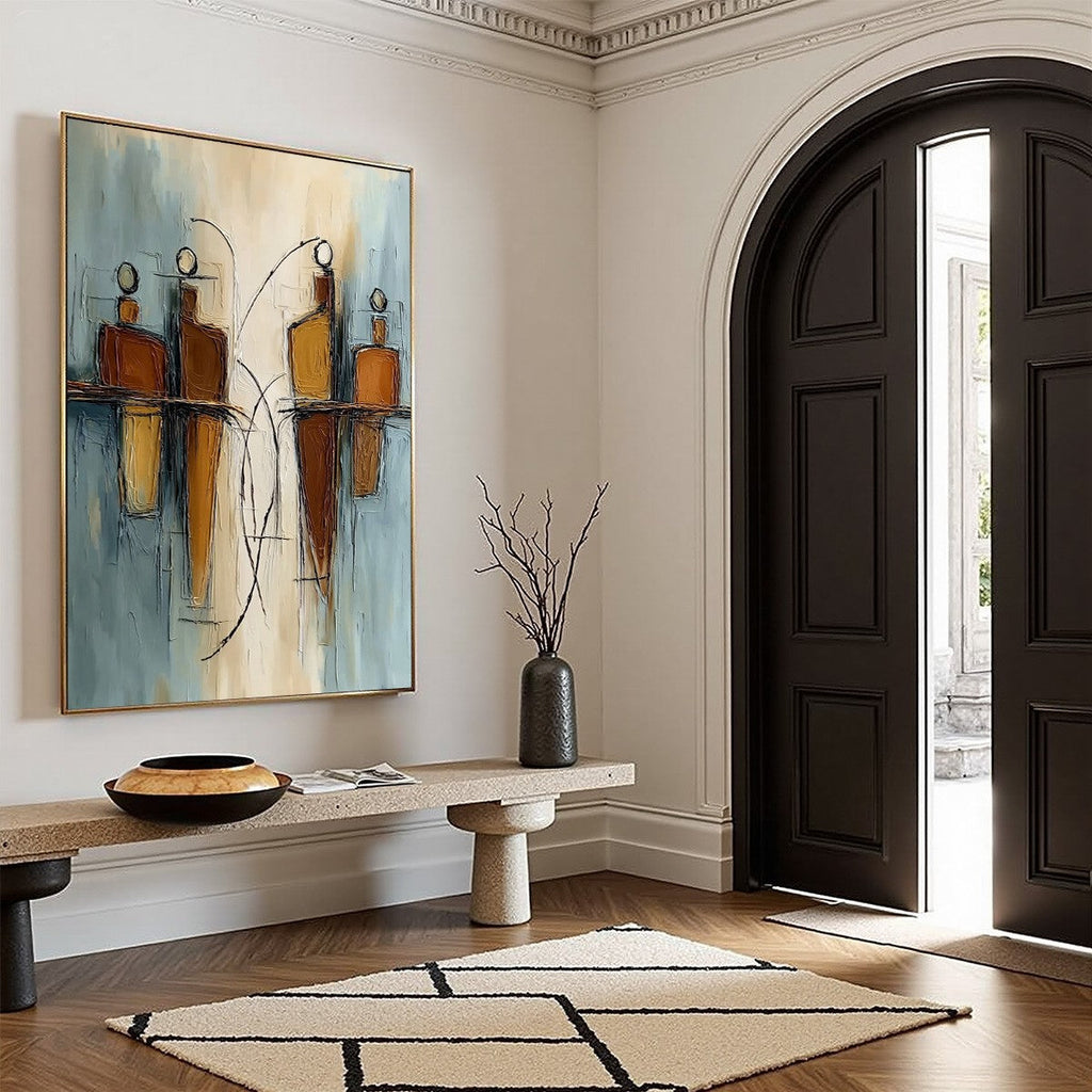 Convergence: Vertical Textured Abstract Oil Painting for Walls