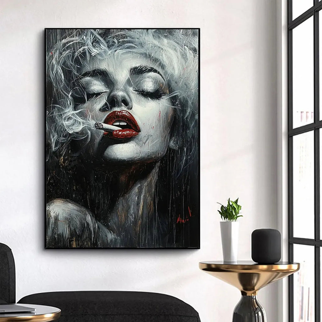 Crimson Muse: Vertical Portrait Oil Painting Canvas Wall Art