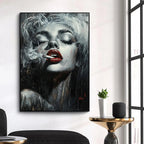 Crimson Muse: Vertical Portrait Oil Painting Canvas Wall Art
