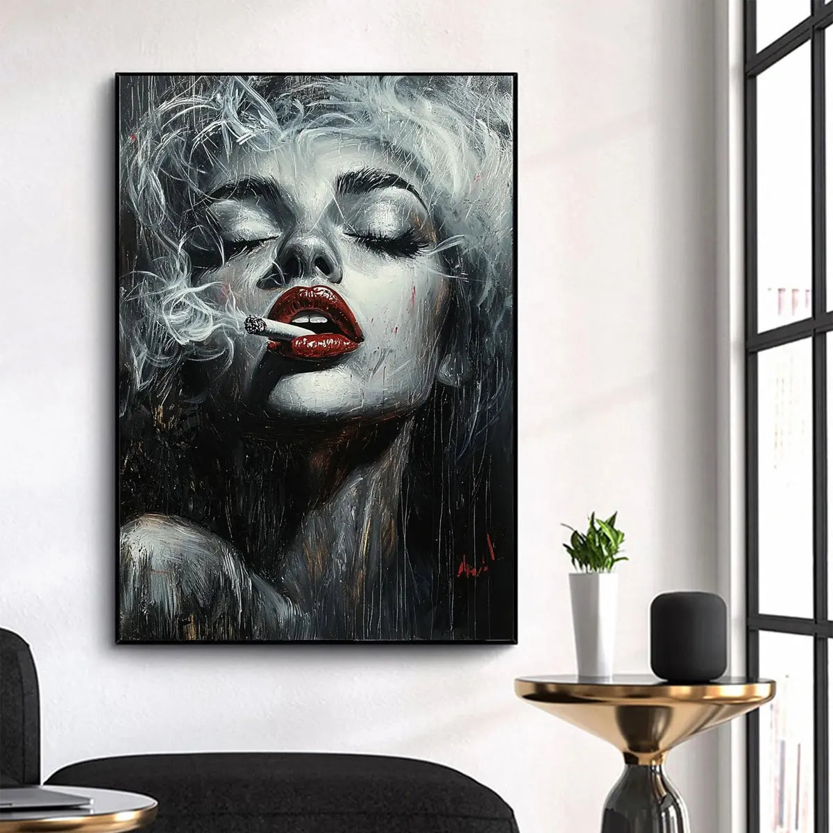 Crimson Muse: Vertical Portrait Oil Painting Canvas Wall Art