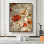 Crimson Fields: Textured Poppy Painting | Red and White Floral Wall Art | Square Canvas | Romantic Decor