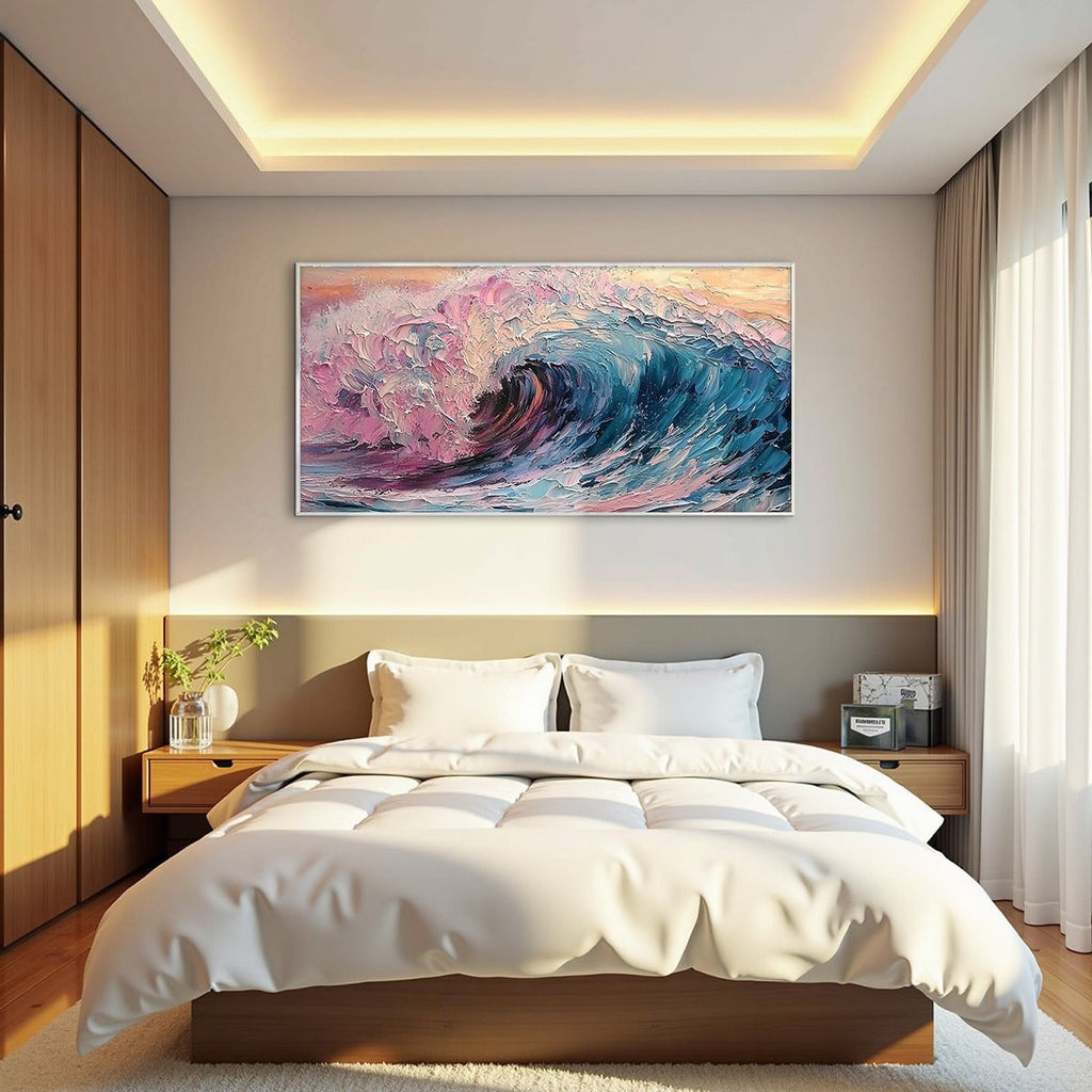 CRYSTAL CREST: Textured Impasto Crashing Vibrant Wave Canvas