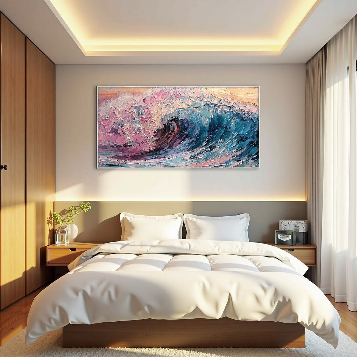 CRYSTAL CREST: Textured Impasto Crashing Vibrant Wave Canvas