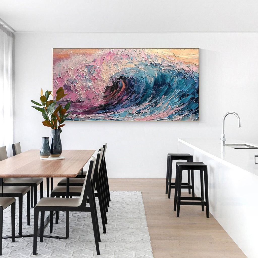 CRYSTAL CREST: Textured Impasto Crashing Vibrant Wave Canvas