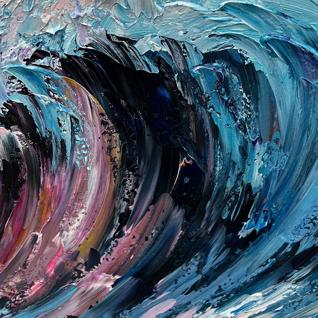 CRYSTAL CREST: Textured Impasto Crashing Vibrant Wave Canvas