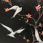 DANCING IN THE DARK: Beaded Birds Pink Blossoms Artwork Dark Canvas