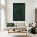 DARK GREEN TEXTURED GRID: Deep Green Textured Grid Pattern Minimalist Canvas