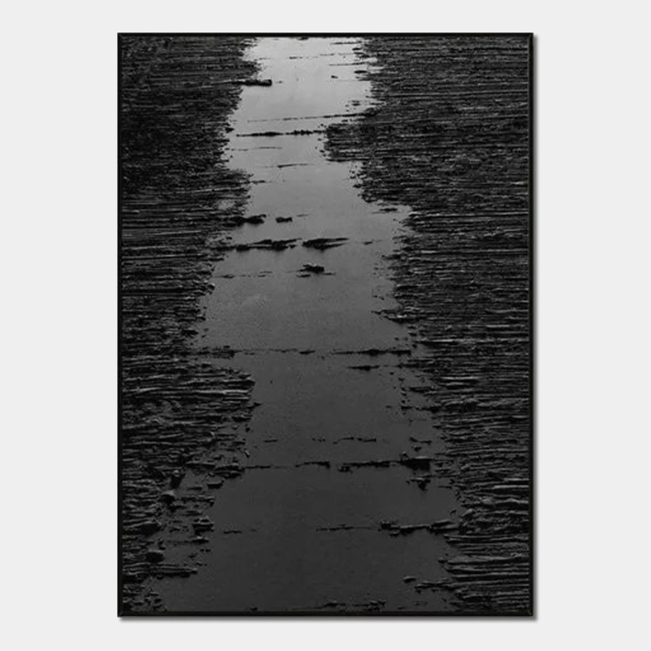 RIPPLED EBONY CASCADE: Black Minimalist Textured Wall Art