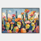 Textured Cactus Painting, Impasto Wall Art, Horizontal Canvas, Desert Decor