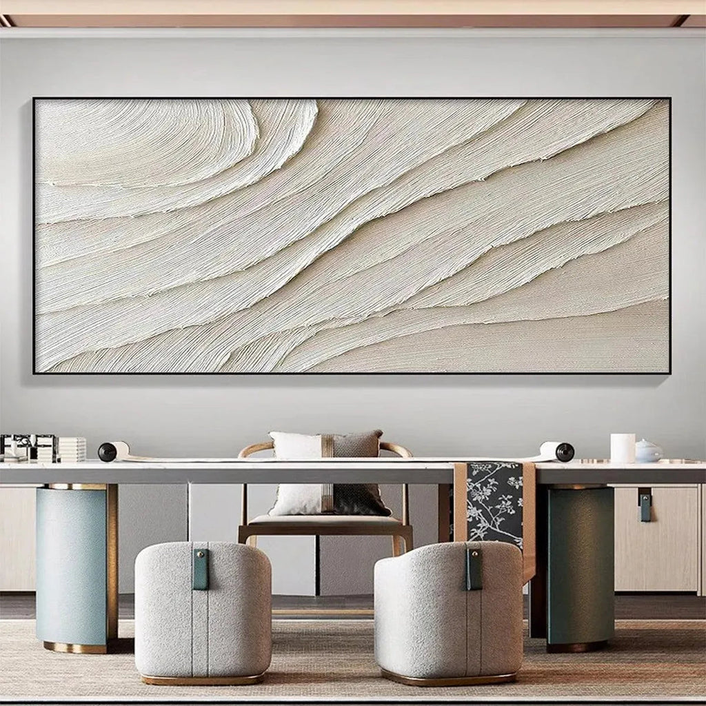 DESERT FLOW beige abstract minimalist textured painting for living room by Isabella Rossi.