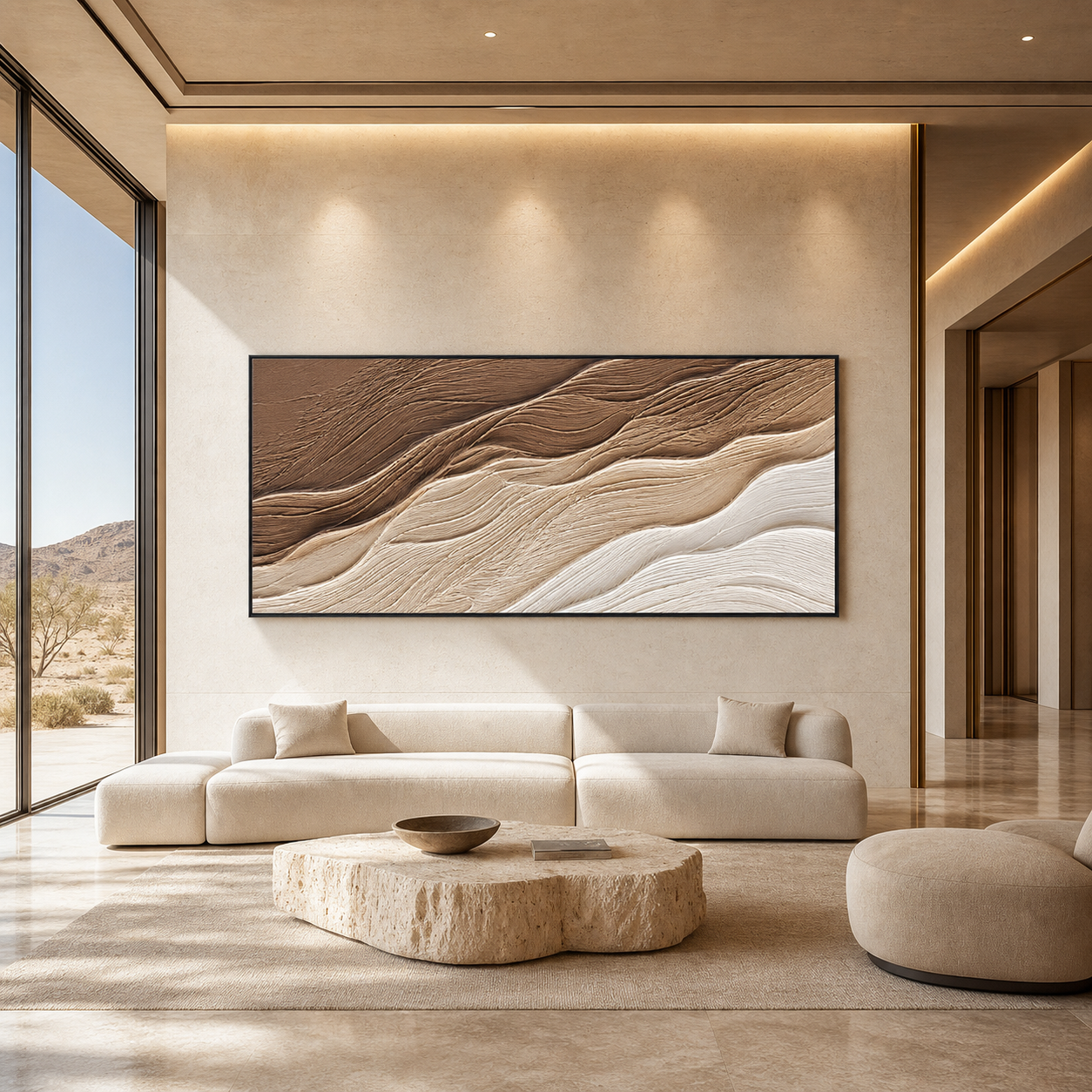 DESERT FLOW: Flowing Brown Beige Sand Dunes Textured Wabi Sabi Canvas