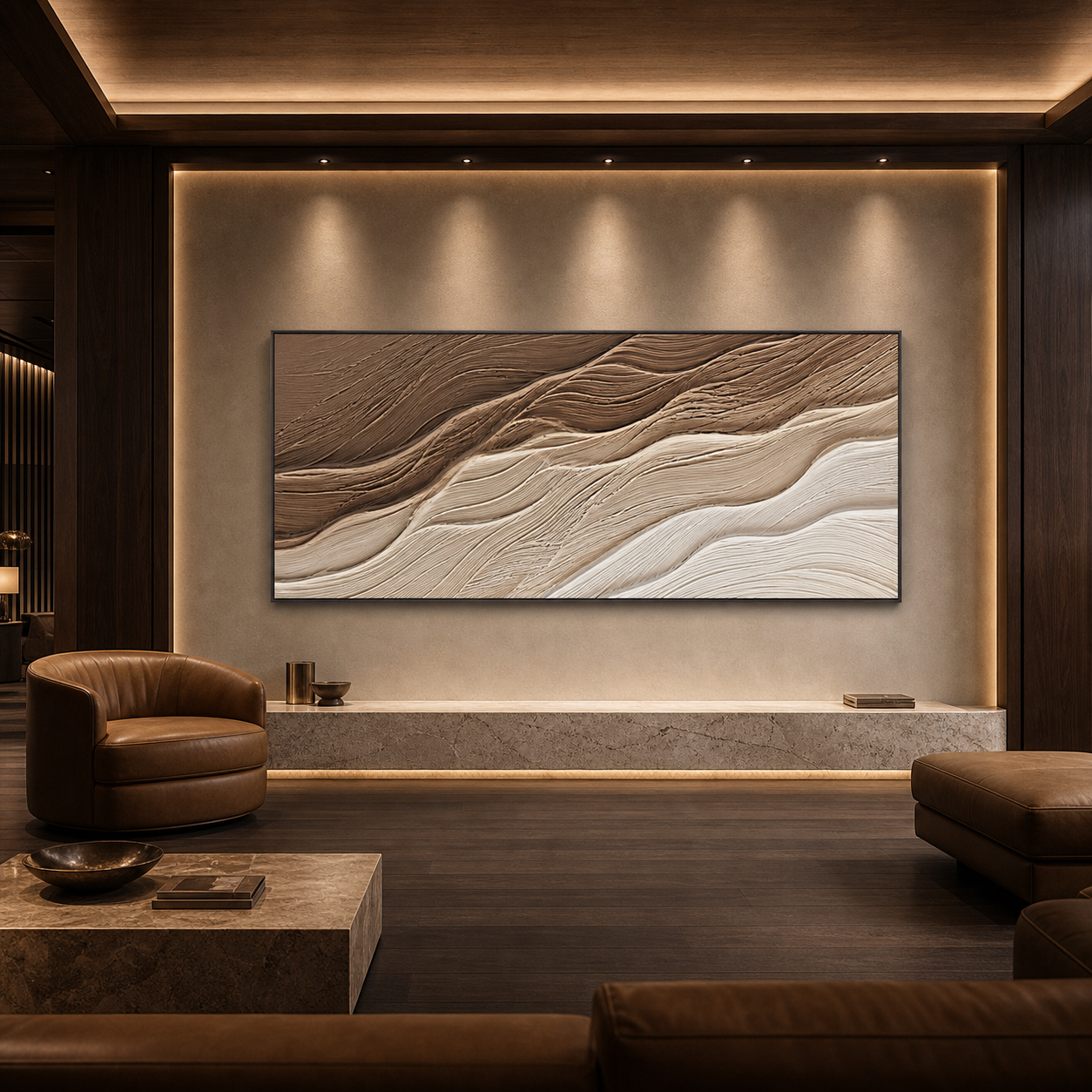 DESERT FLOW: Flowing Brown Beige Sand Dunes Textured Wabi Sabi Canvas