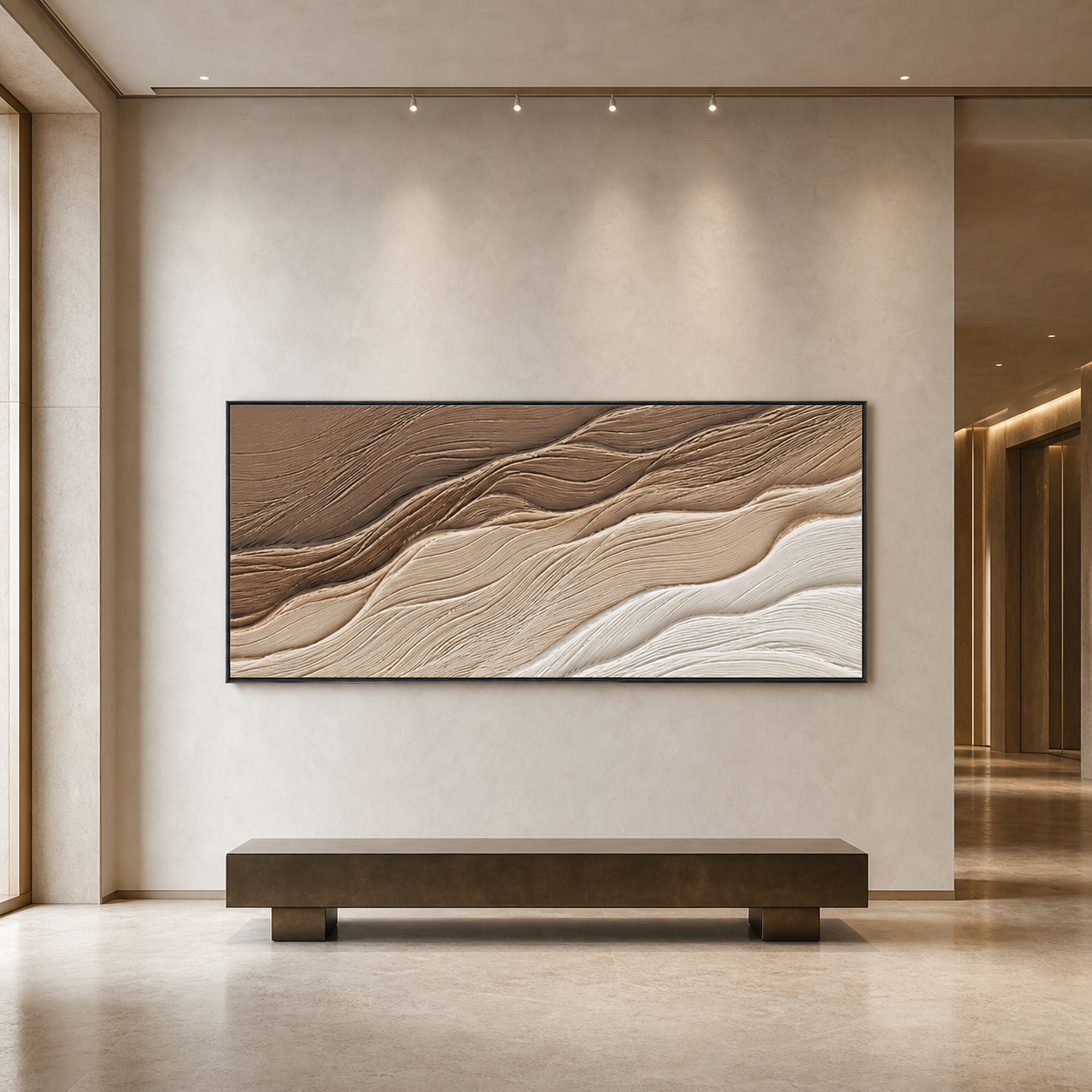 DESERT FLOW: Flowing Brown Beige Sand Dunes Textured Wabi Sabi Canvas