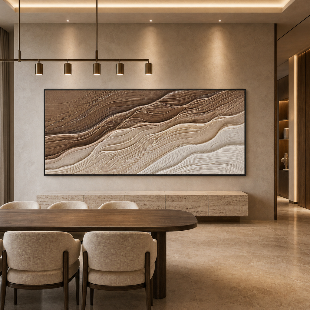 DESERT FLOW: Flowing Brown Beige Sand Dunes Textured Wabi Sabi Canvas