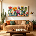 DESERT GARDEN:Impasto Colorful Cacti Vibrant Blooms Canvas
