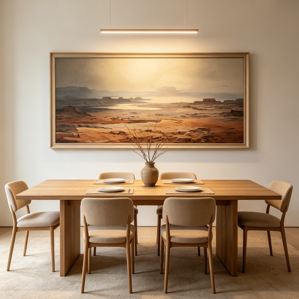 DESERT MIST PANORAMIC: Minimalist Misty Desert Landscape Canvas