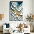 AEGEAN CREST: Textured Impasto Cresting Waves Ocean Blue Gold Canvas