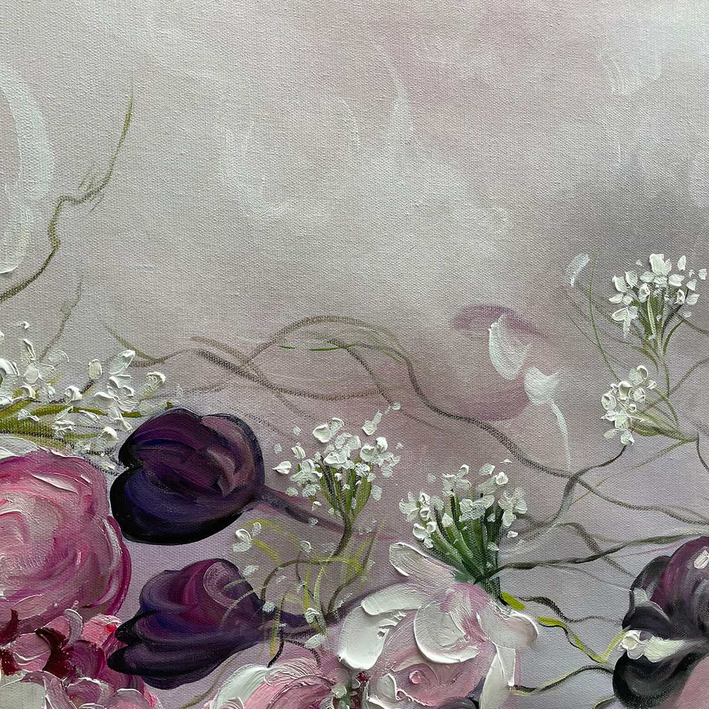 Floral Painting, Panoramic Wall Art, Romantic Decor