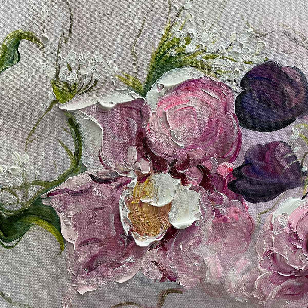 Floral Painting, Panoramic Wall Art, Romantic Decor