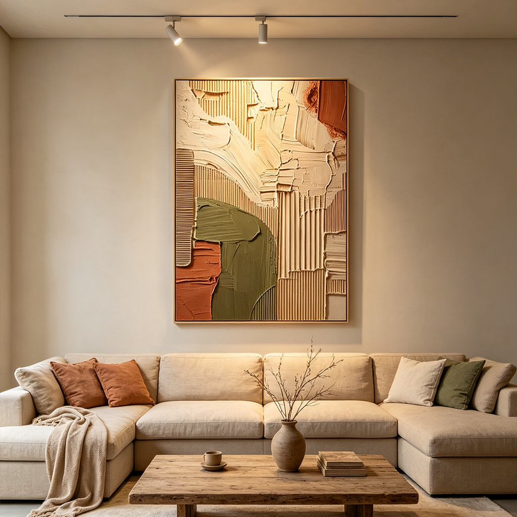 EARTHBOUND HARMONY: Impasto Sun Bleached Beige Ridges Canvas