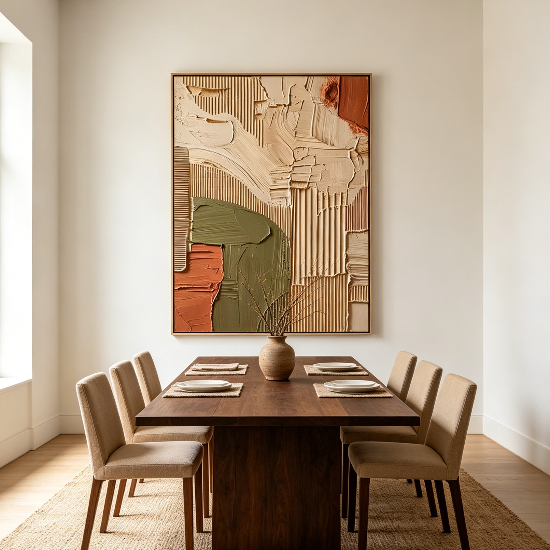 EARTHBOUND HARMONY: Impasto Sun Bleached Beige Ridges Canvas