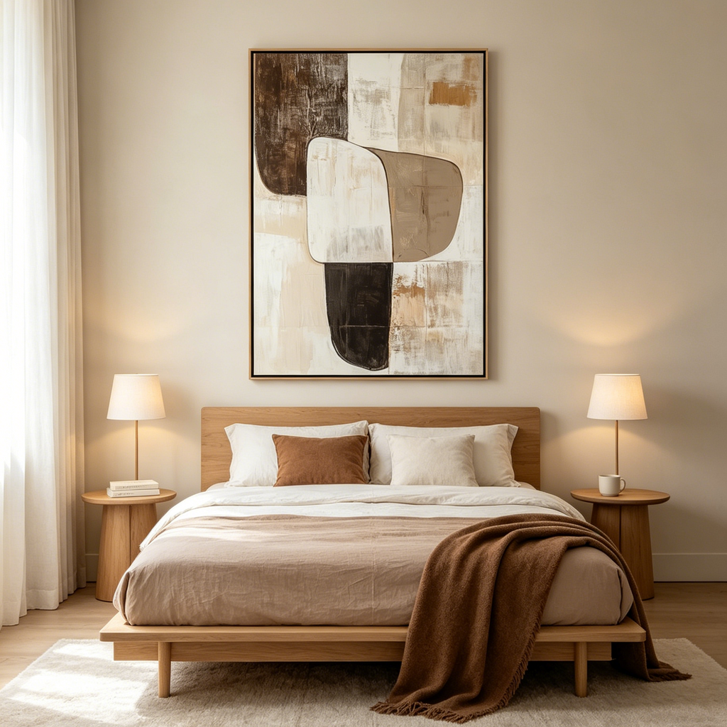 EARTHEN FORMS: Brown Beige White Textured Blocks Vertical Minimalist Canvas
