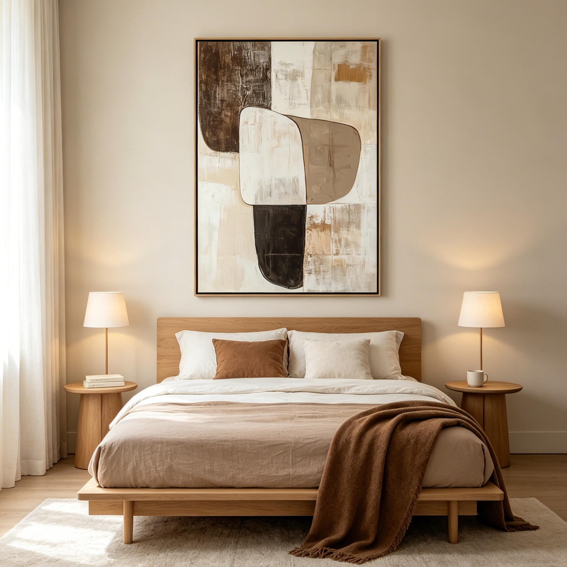 EARTHEN FORMS: Brown Beige White Textured Blocks Vertical Minimalist Canvas