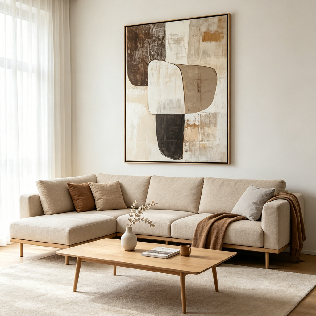 EARTHEN FORMS: Brown Beige White Textured Blocks Vertical Minimalist Canvas