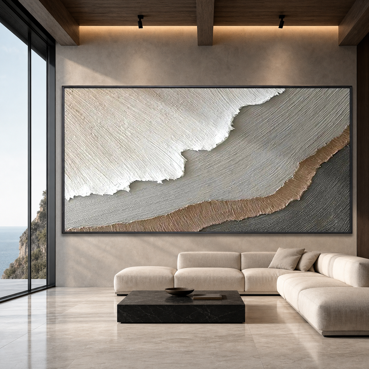 EARTH TONES: Beige Grey Brown White Layered Textured Wabi Sabi Canvas