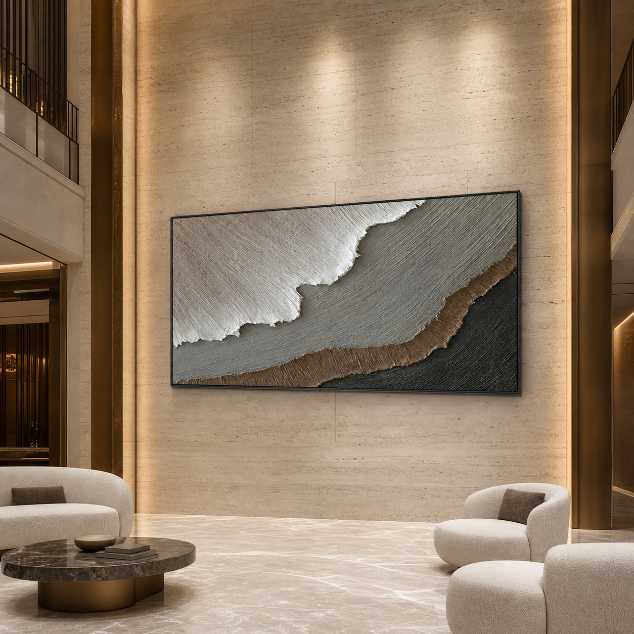 EARTH TONES: Beige Grey Brown White Layered Textured Wabi Sabi Canvas