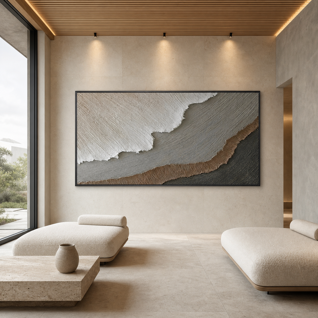 EARTH TONES: Beige Grey Brown White Layered Textured Wabi Sabi Canvas