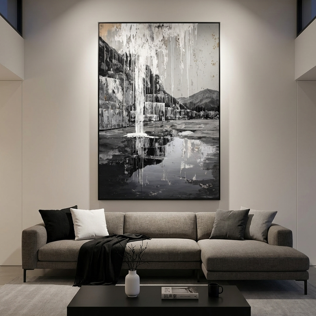ECHO CHAMBER:Paint Drip Industrial Blocks Dark Water Mirror Canvas