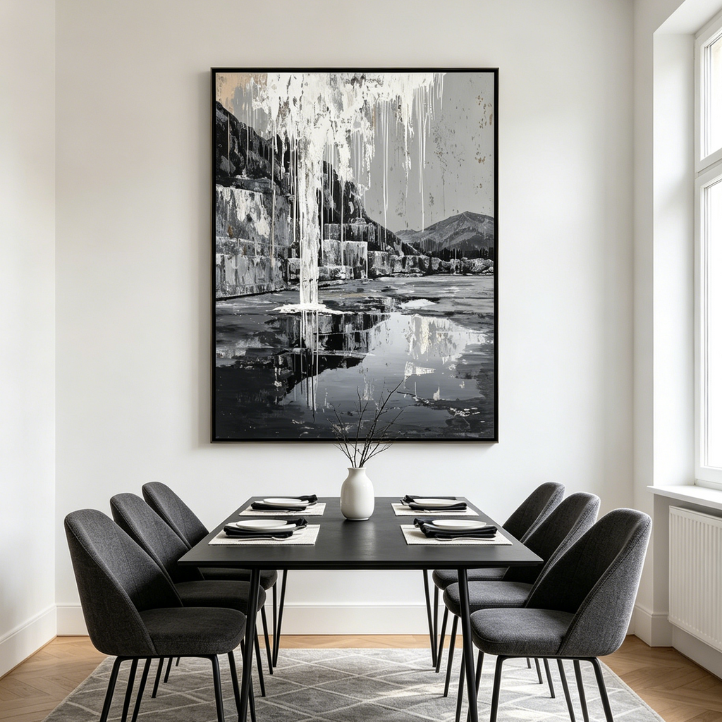 ECHO CHAMBER:Paint Drip Industrial Blocks Dark Water Mirror Canvas