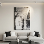 ECHOES OF THE ARCADE: Monochrome Impasto Architectural Arch Abstract Canvas