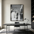 ECHOES OF THE ARCADE: Monochrome Impasto Architectural Arch Abstract Canvas