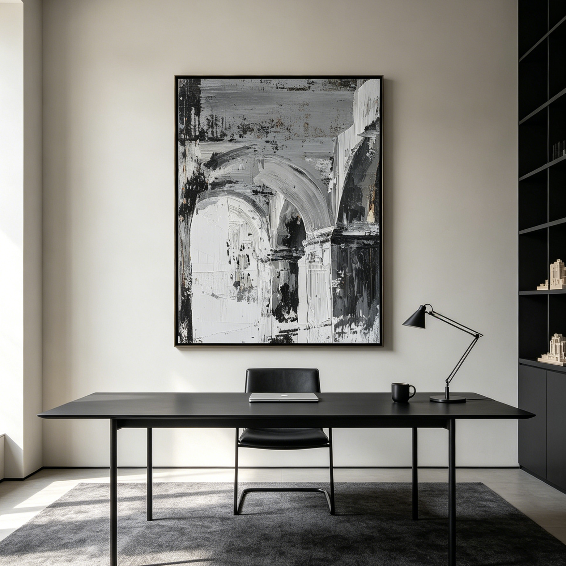 ECHOES OF THE ARCADE: Monochrome Impasto Architectural Arch Abstract Canvas
