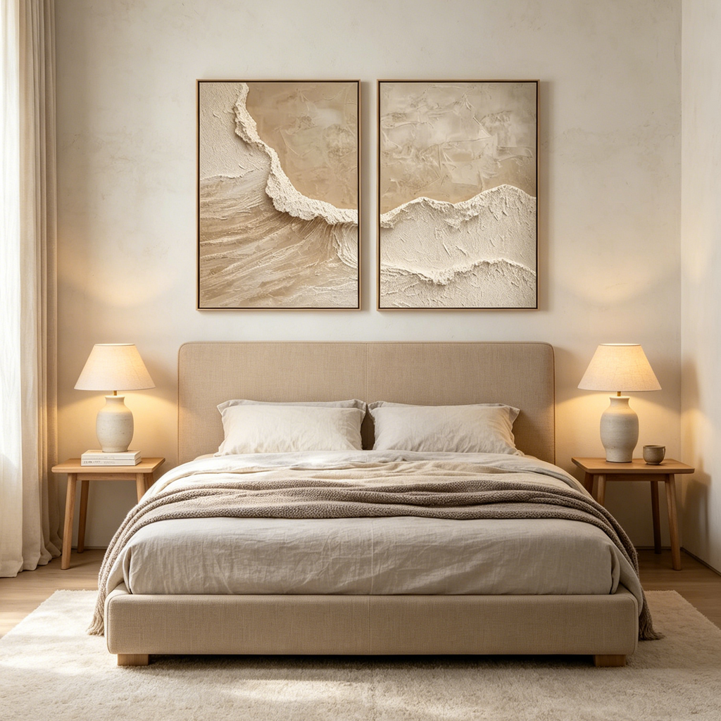 ECHOES OF THE SHORE: Wabi Sabi Textured Wall Art Set of 2