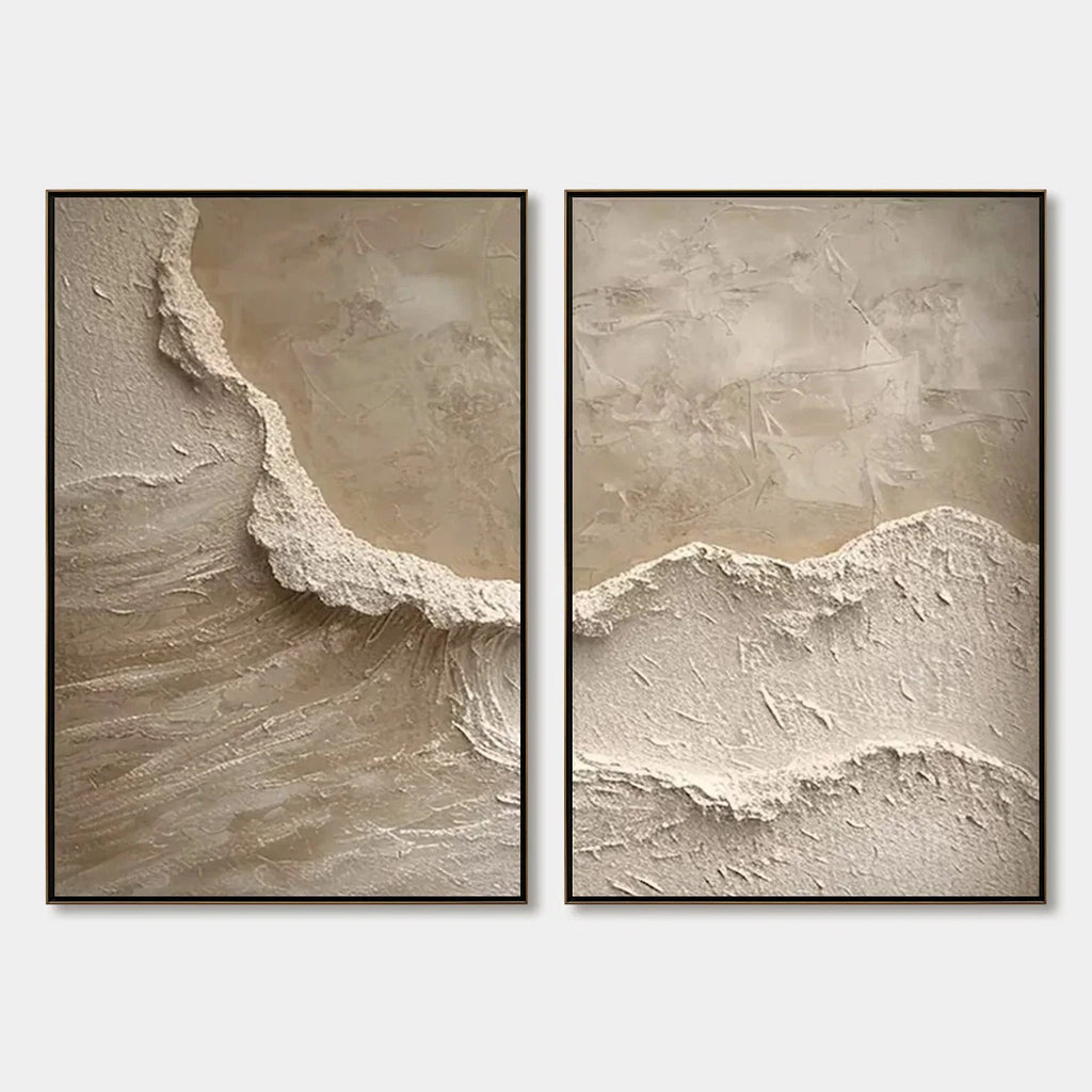 ECHOES OF THE SHORE: Wabi Sabi Textured Wall Art Set of 2
