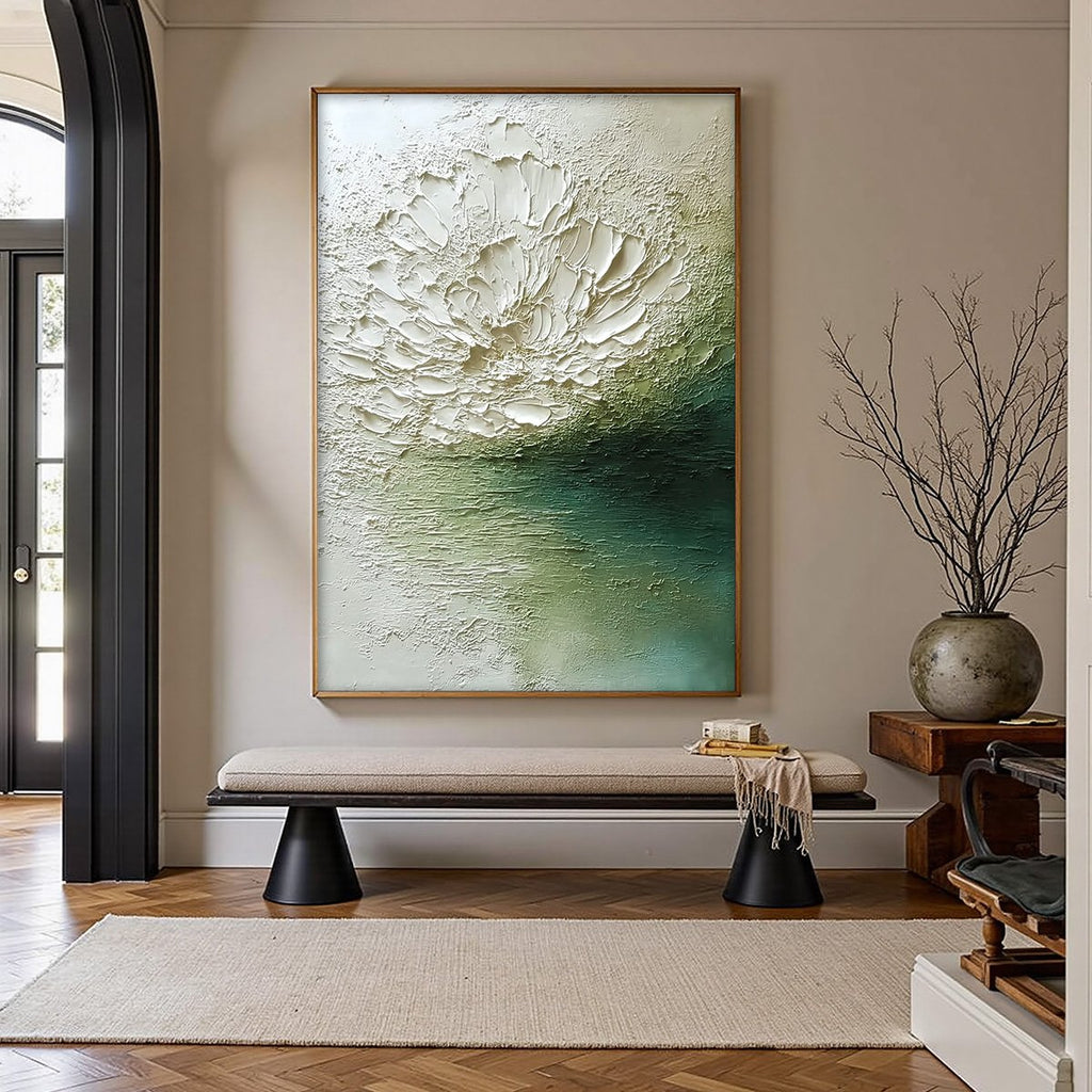 EMERALD BLOOM: Textured Wabi Sabi Floral Abstract Wall Art