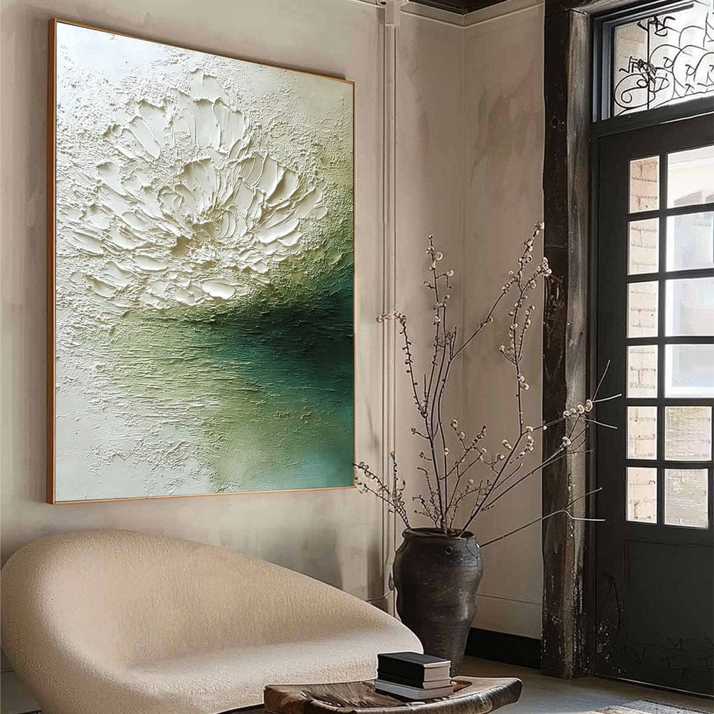 EMERALD BLOOM: Textured Wabi Sabi Floral Abstract Wall Art