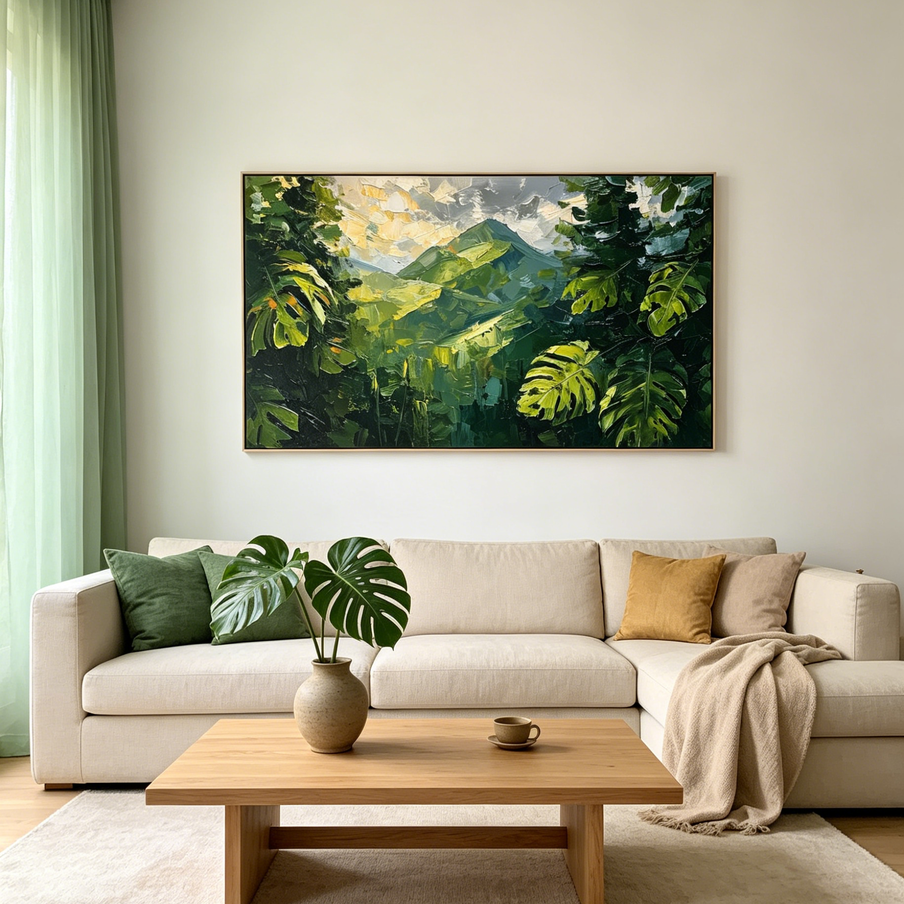 EMERALD ESCAPE:Impasto Monstera Canopy Secluded Valley Canvas