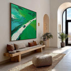 EMERALD ESCAPE: Textured Aerial View Painting of a Vintage Sports Car
