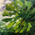 EMERALD GAZE: Textured Palette Knife Painting of Sunlit Tropical Leaves
