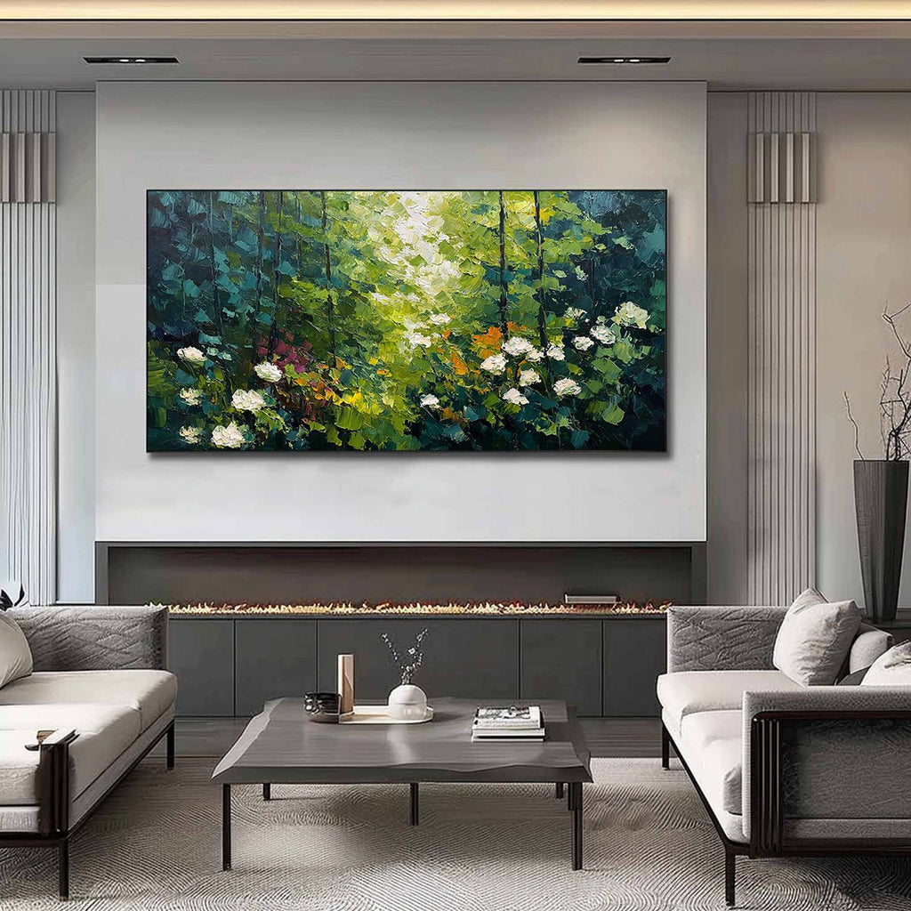 EMERALD GLADE: Textured Palette Knife Forest Landscape Painting