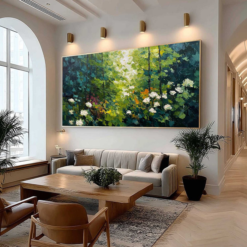 EMERALD GLADE: Textured Palette Knife Forest Landscape Painting