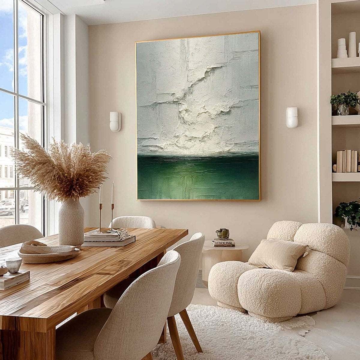 EMERALD HORIZON: Heavily Textured Wabi Sabi Abstract Seascape Painting