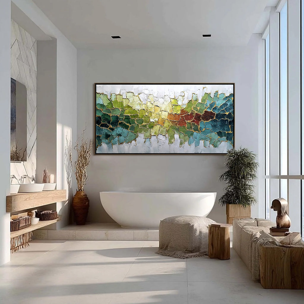 EMERALD HORIZON: Large Textured Abstract Landscape Painting with Gold Accents