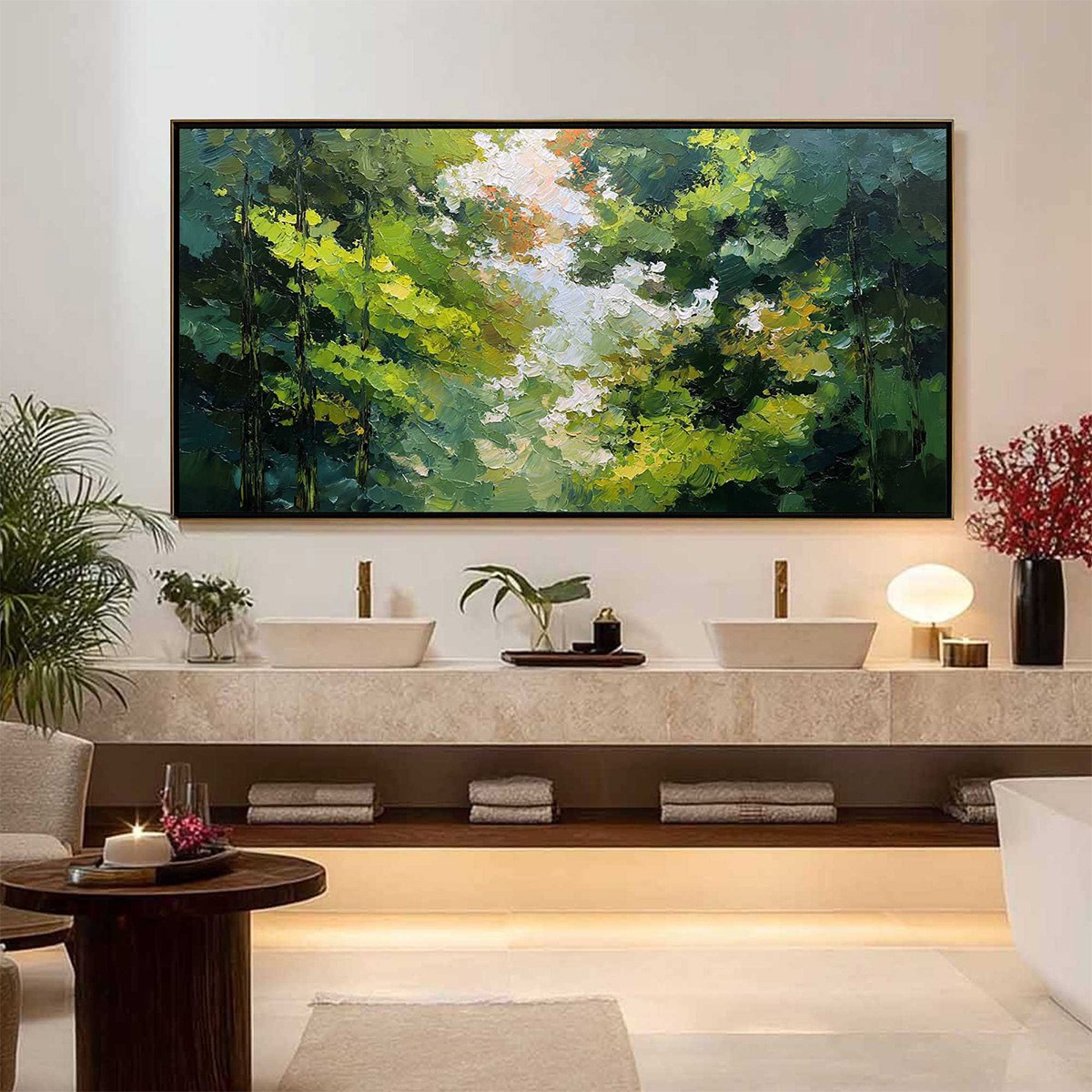EMERALD LIGHT: Textured Forest Canopy Palette Knife Painting